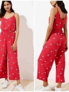 Loft Red Polka Dot Wide-Leg Jumpsuit
